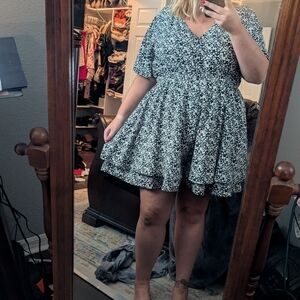 Floral Black and White Romper